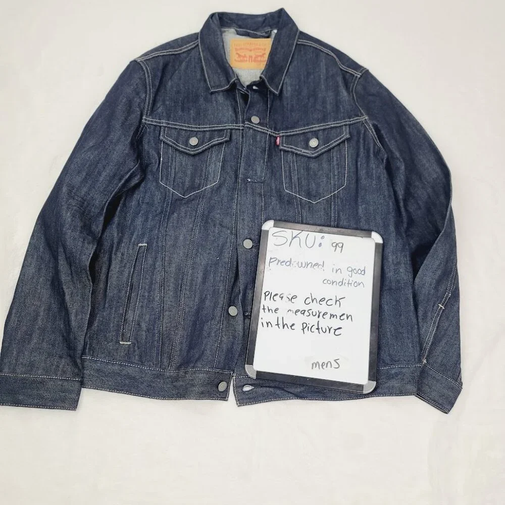 Levi's Men's Solid Dark Blue Spread‎ Collar Denim Relaxed Trucker Jacket Size XL - Picture 12 of 12